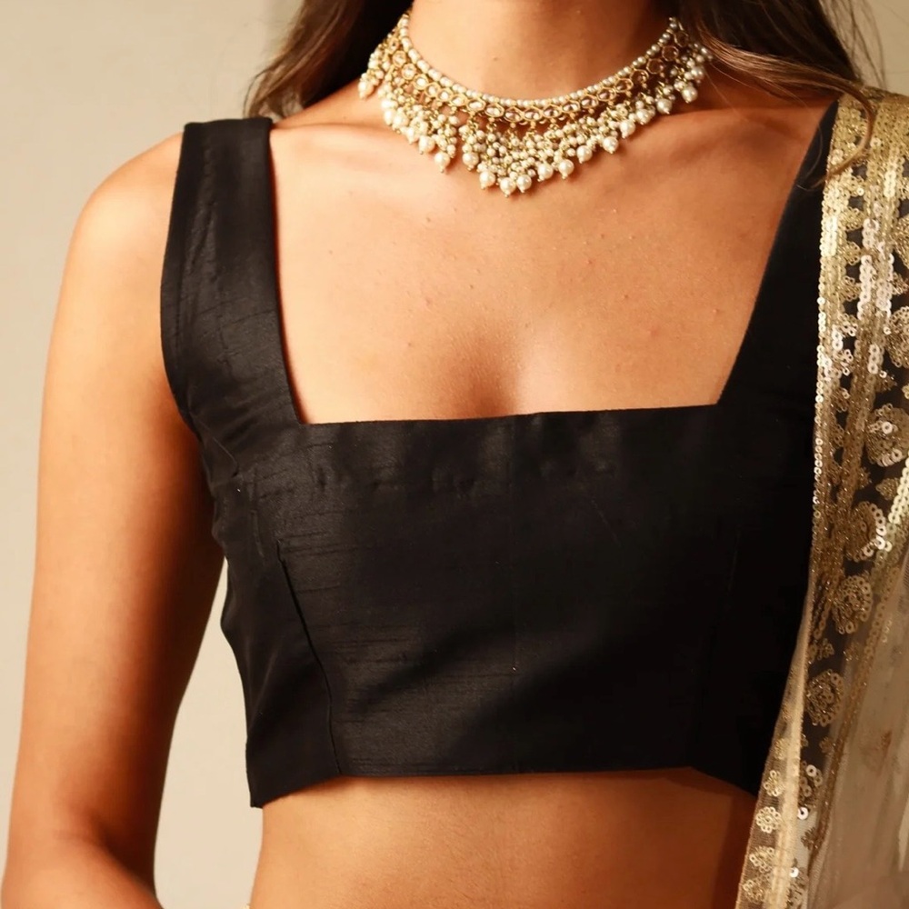 The Saree Room Sierra Twilight Skirt Lengha & Black Diya Blouse Set